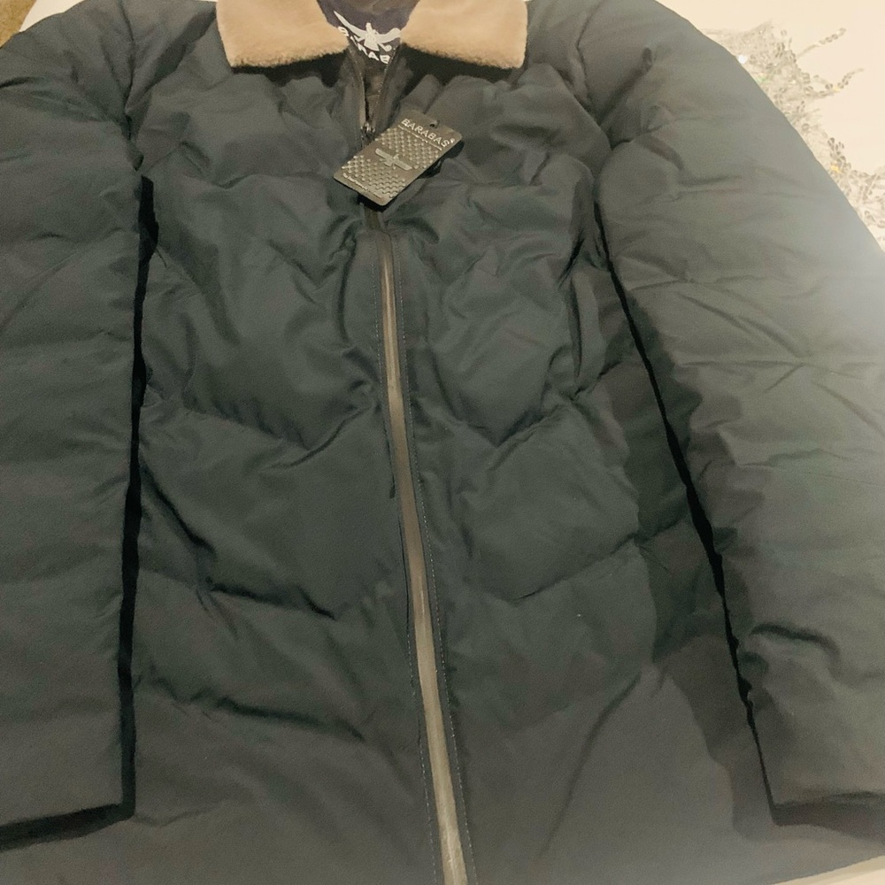 Men's Black Bomber Jacket with Tan Collar
